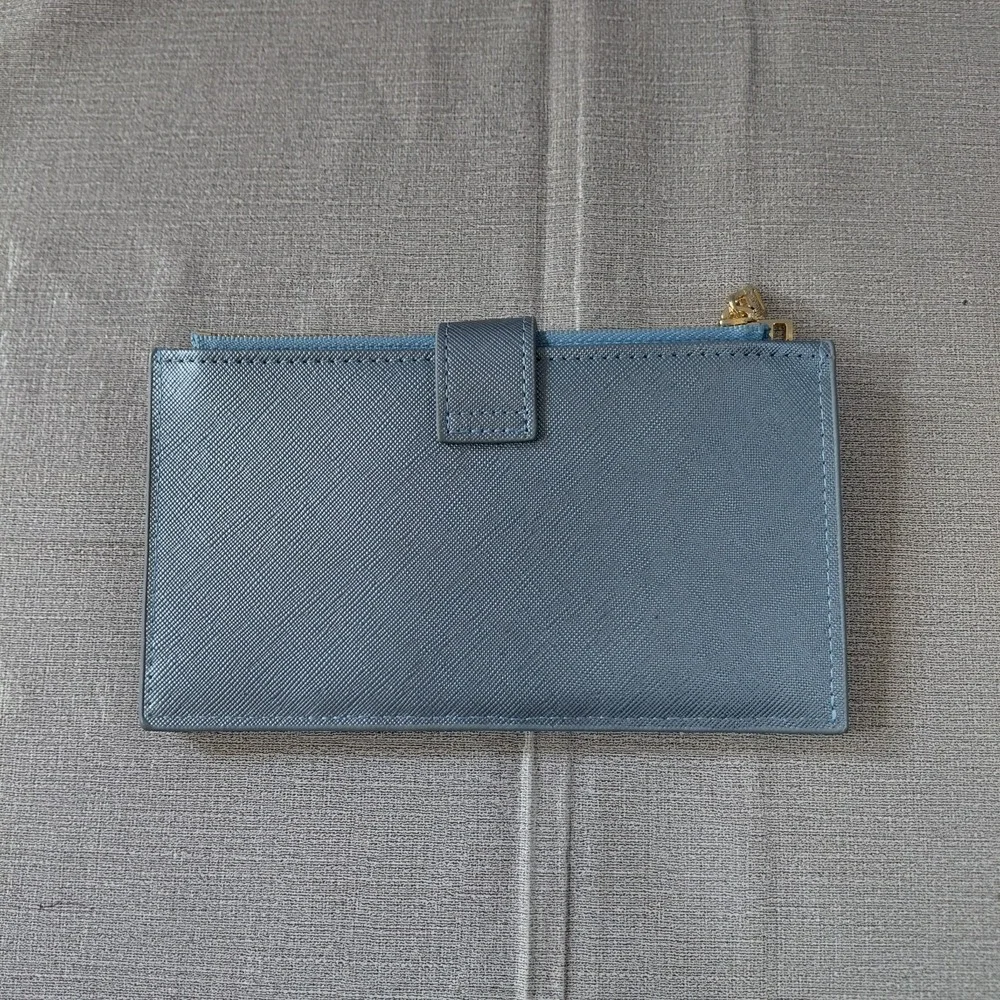 Travelambo RFID Blocking Bifold Multi Card Wallet With Zipper Pocket Gold Blue